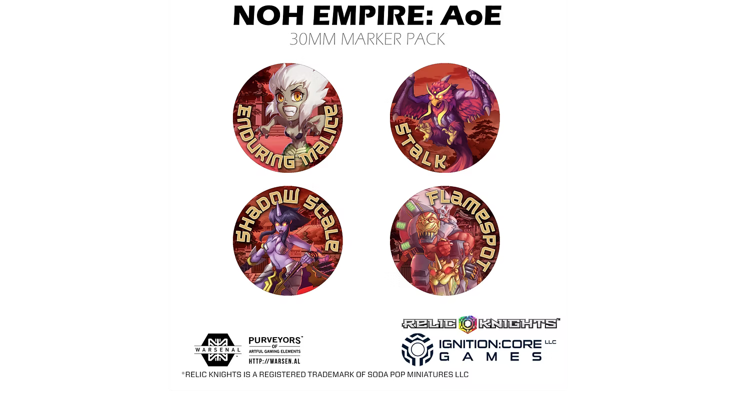 Relic Knights: NOH Empire: AOE 30mm Marker Pack (4 Pack) – Warsenal