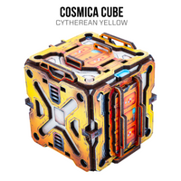 The cube features a complex, sci-fi metallic design with yellow, orange, and brown tones.