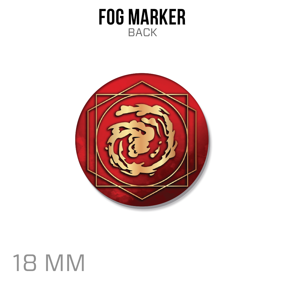 Red and gold circular fog marker with 'Fog Marker Back' text on a white background