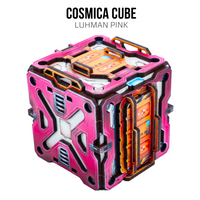 A pink and orange sci-fi themed cube puzzle box labeled 'COSMICA CUBE' and 'LUHMAN PINK' on a plain white background.