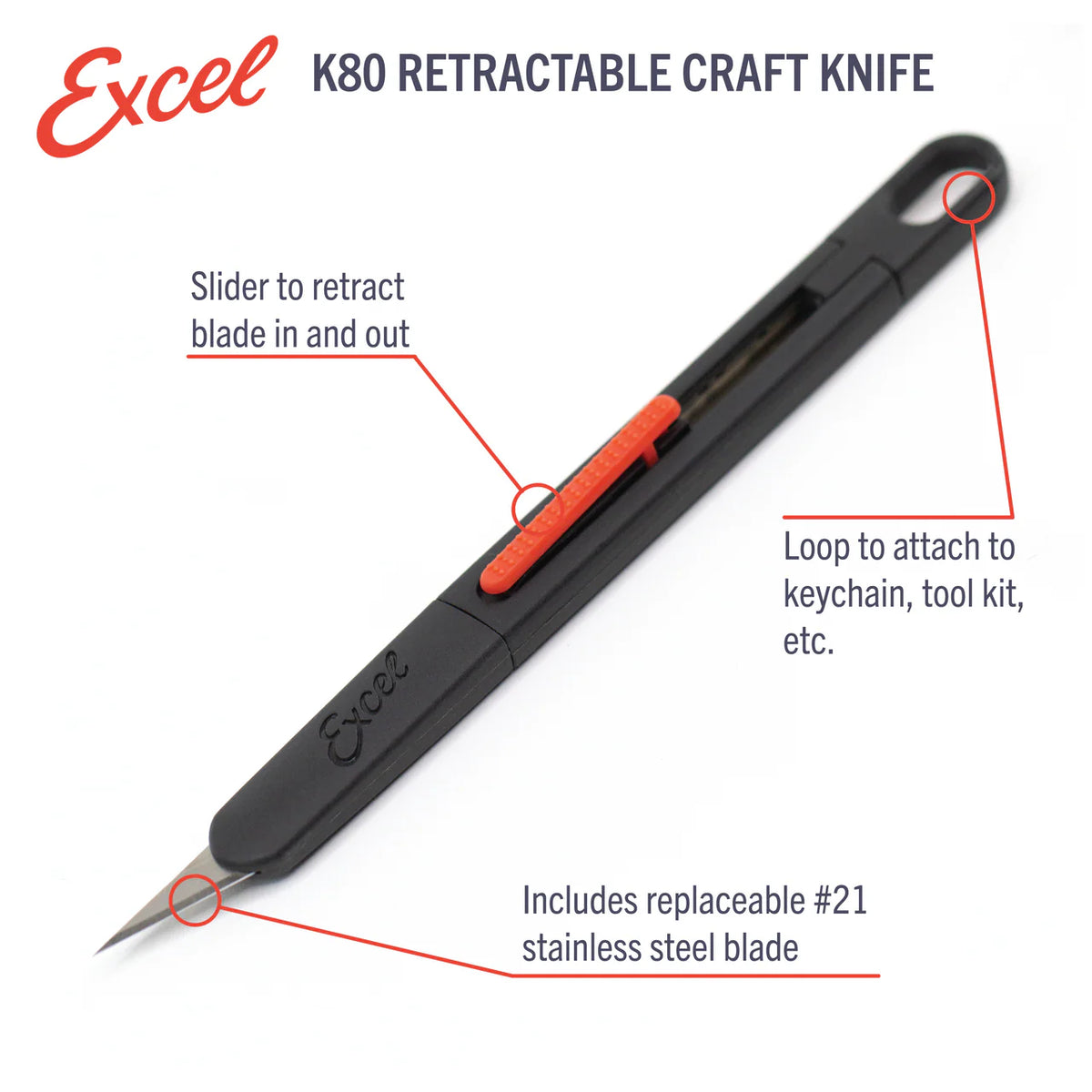 Excel Blades K80 Retractable Craft Knife