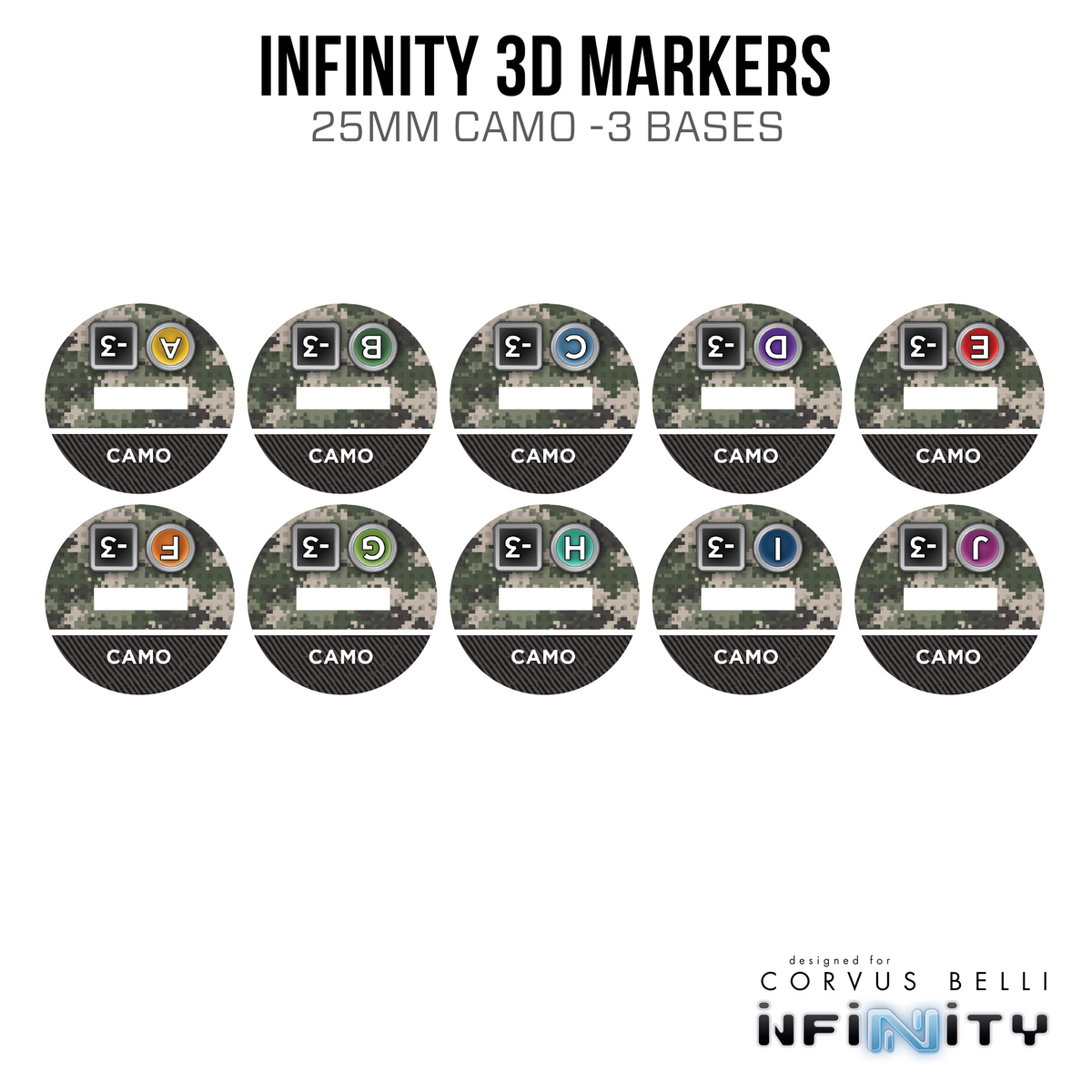 Infinity 3D Markers: Hardcases (2x 25mm Camo -3, Decoy -1)